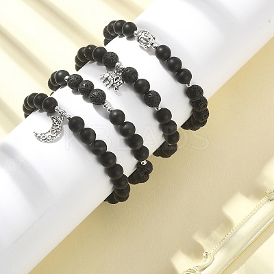 4Pcs 4 Style Natural Lava Rock & Black Agate & Hematite Beaded Stretch Bracelets Set BJEW-JB09508-1