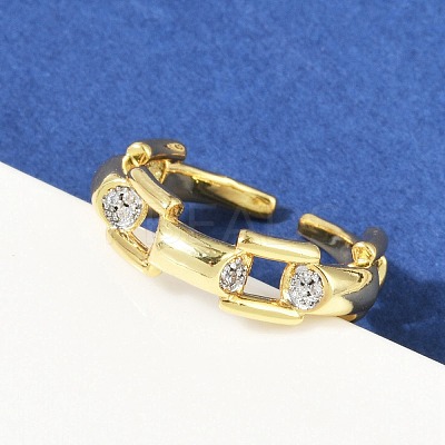 Brass Micro Pave Cubic Zirconia Open Cuff Ring for Women RJEW-F177-03GP-09-1