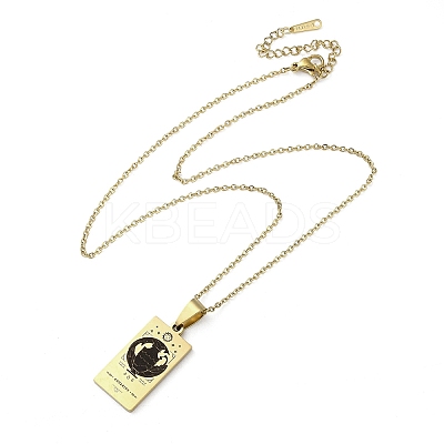 304 Stainless Steel Black Enamel Rectangle with Constellation Pendant Necklaces LS-NJEW-I128-01A-1