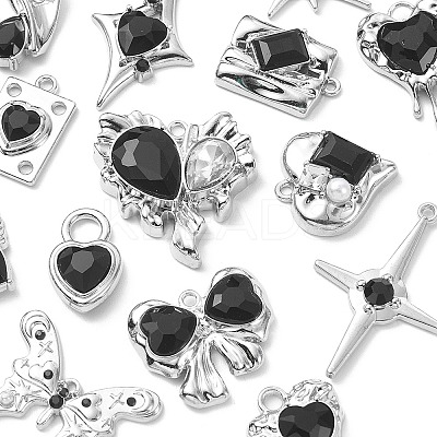 16Pcs 16 Style Rack Plating Alloy with Black Glass Pendants FIND-YW0003-32-1