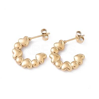 Ion Plating(IP) 304 Stainless Steel Stud Ring with Heart Stud Earrings for Women EJEW-B018-10G-1
