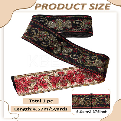 5Yards National Style Polyester Jacquard Flower Ribbon for Garment Accessories OCOR-LP0003-98-1