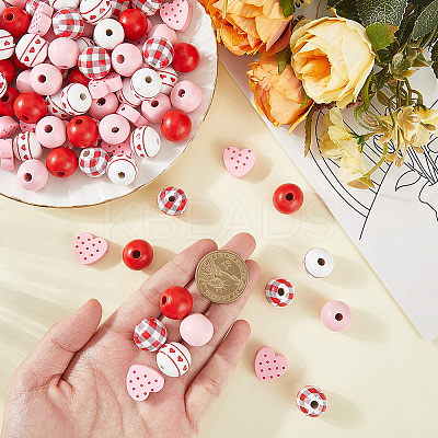 200Pcs 5 Styles Natural Wooden Beads WOOD-PA0001-37-1
