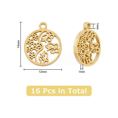 16Pcs 4 Style 304 Stainless Steel Textured Pendants Ion Plating(IP) STAS-DC0013-03-1