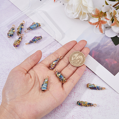 10Pcs Electroplated Raw Rough Natural Quartz Crystal Copper Wire Wrapped Pendants FIND-FH0009-12A-1