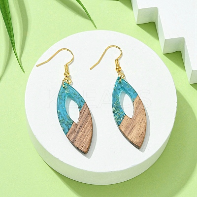 Two Tone Resin & Walnut Wood Horse Eye Dangle Earrings EJEW-JE05504-1
