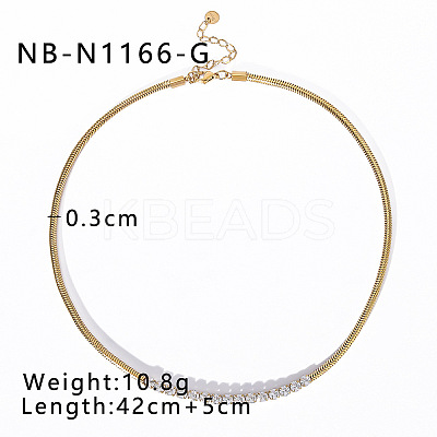 304 Stainless Steel Pave Clear Cubic Zirconia Square Snake Tennis Chain Necklaces for Women WGF0689-03-1
