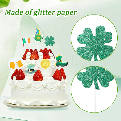 Saint Patrick's Day Clover Paper Cake Toppers AJEW-WH20022-29A-1