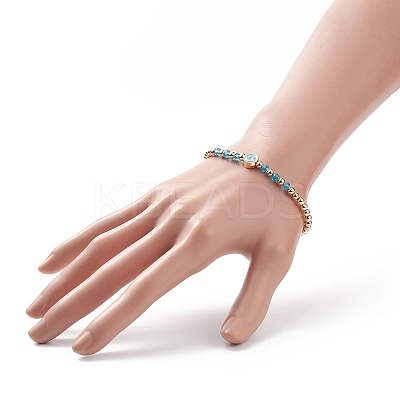 5Pcs 5 Colors Alloy Enamel Smiling Face & Brass & Glass Beaded Stretch Bracelets Set for Women BJEW-JB08774-1