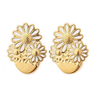 Flower 304 Stainless Steel Stud Earrings EJEW-V016-10G-02-1