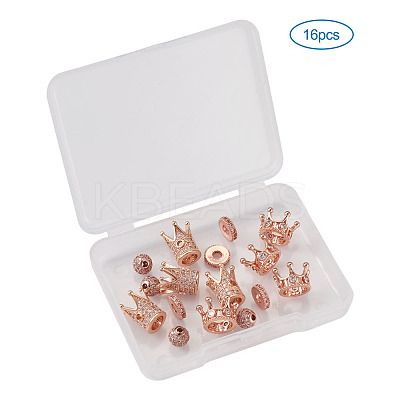 Brass Micro Pave Clear Cubic Zirconia Beads ZIRC-TA0001-09RG-1