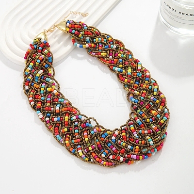 Glass Seed Bead Multi-strand Necklaces NJEW-H063-03G-1