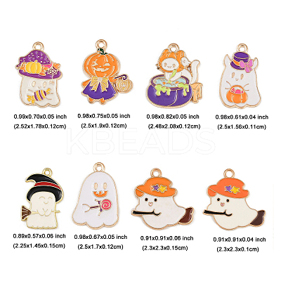 16Pcs 8 Styles Light Gold Tone Alloy Enamel Pendants ENAM-FP0003-19-1