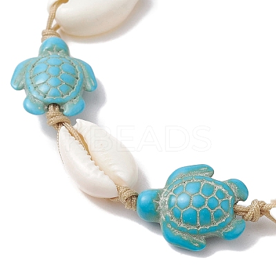 Natural Mixed Cowrie Shell with Synthetic Turquoise Beaded Anklets AJEW-AN00596-02-1