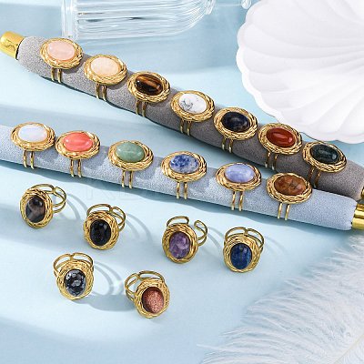 Oval Natural & Synthetic Gemstone Finger Rings RJEW-M063-01G-1
