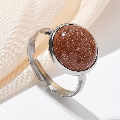 Half Round Synthetic Goldstone Finger Rings RJEW-M062-01P-06-1