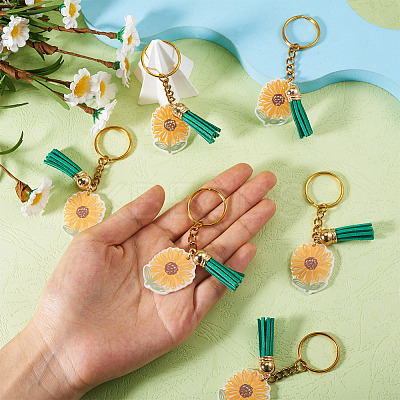 Acrylic Sunflower Pendant Keychains KEYC-TAC00010-1