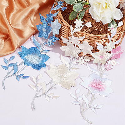 6Pcs 3 Colors Plum Blossom Computerized Embroidery Cloth Iron On Patches PATC-GF0001-04-1