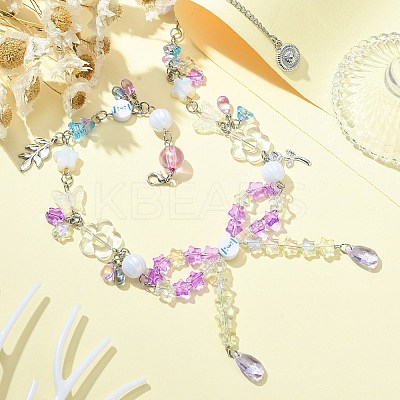 Alloy Leaf & Flower & Bowknot Pendant Necklace NJEW-FZ00007-1