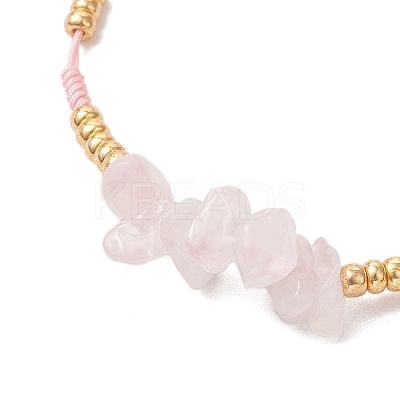 Natural Rose Quartz Chip & MIYUKI Round Rocailles Beads Braided Bead Bracelets BJEW-MZ00252-01-1