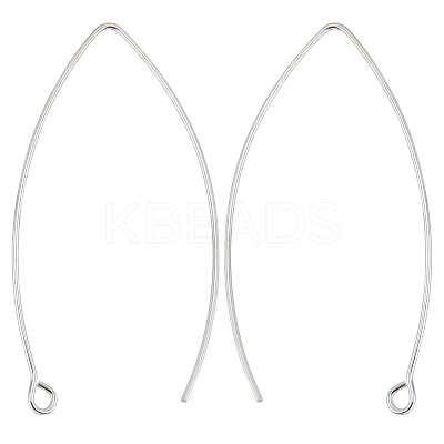 925 Sterling Silver Earring Hooks, Silver, 36~39x18x0.6mm, Hole: 2mm, 22  Gauge, Pin: 0.6mm