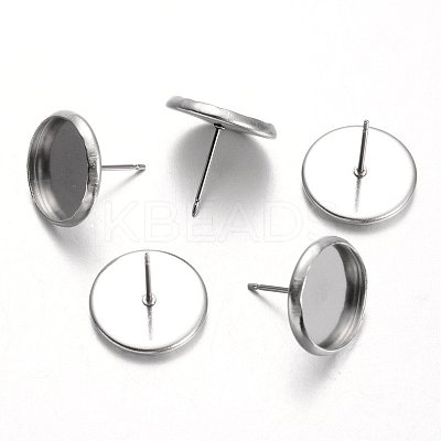Tarnish Resistant Flat Round Stainless Steel Stud Earring Settings X-STAS-M227-12mm-1
