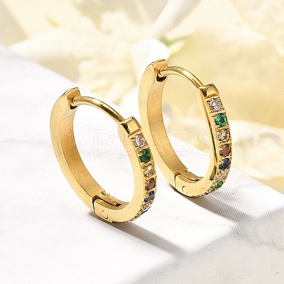 304 Stainless Steel Micro Pave Cubic Zirconia Huggie Hoop Earrings EJEW-C096-01J-G-1