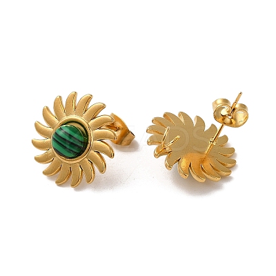 Natural Malachite Sun Stud Earrings EJEW-D075-01A-G-1