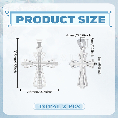2Pcs 304 Stainless Steel Cross Pendants STAS-LP0002-80-1