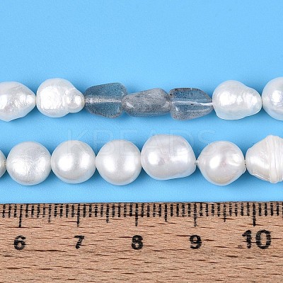 Natural Labradorite Nuggets & Natural Cultured Freshwater Pearl Beads Strands PEAR-N023-01A-17-1
