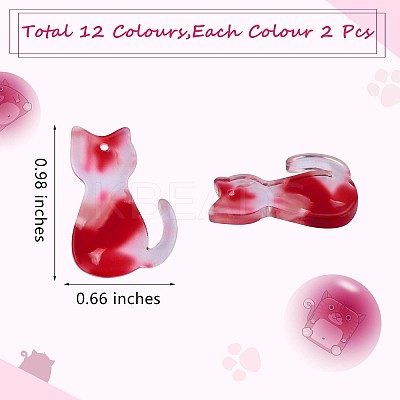 24Pcs Cat Acrylic Charm Pendant Colorful Cat Charm Mini Kitten Pendant for Jewelry Necklace Earring Making Crafts JX514A-1