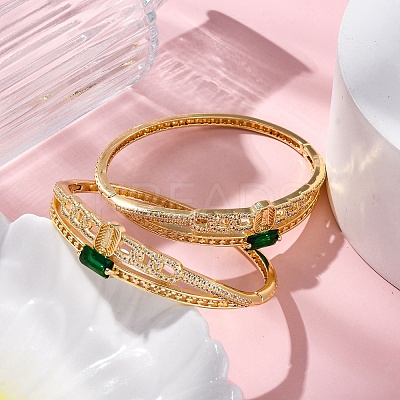 Rack Plating Brass Micro Pave Cubic Zirconia Hinged Bangles BJEW-H624-07A-G-1