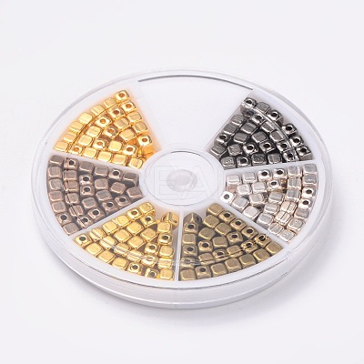 1 Box 6 Color Tibetan Style Alloy Cube Spacer Beads TIBEB-X0017-NR-B-1
