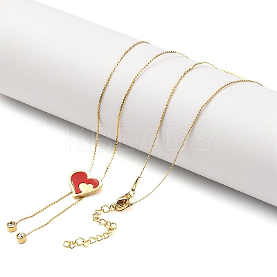 PVD Vacuum Plating 304 Stainless Steel Enamel Heart Pendant Necklaces NJEW-C063-04G-01-1