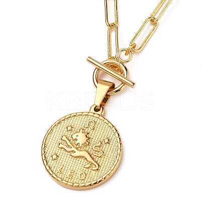 Flat Round with 12 Constellation/Zodiac Sign Pendant Necklaces Sets NJEW-JN03126-1