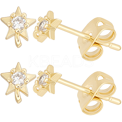 5 Pairs Star Shape Brass Micro Pave Clear Cubic Zirconia Stud Earring Findings ZIRC-BBC0002-55-1