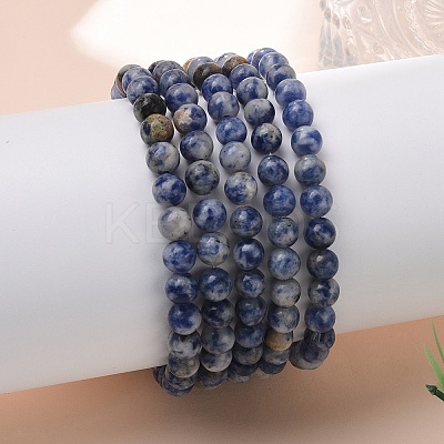 Natural Blue Spot Jasper Bead Stretch Bracelets BJEW-K212-A-039-1