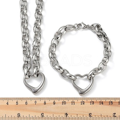 Tarnish Resistant 304 Stainless Steel Cross Rolo Chain Jewelry Sets SJEW-A077-02P-1