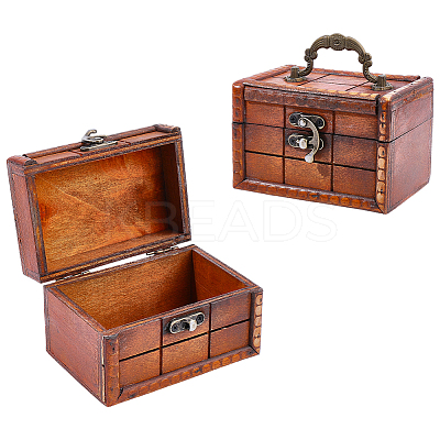 Retro Rectangle Wooden Storage Treasure Chests for Trinkets AJEW-WH0871-84B-1