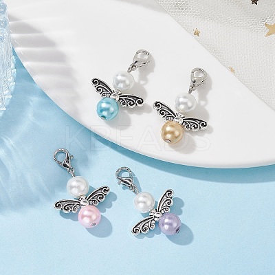 Angel Alloy & Glass Pearl Round Bead Pendant Decorations HJEW-JM01292-1
