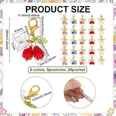 25Pcs 5 Colors Rose Butterfly Resin Pendant Decoration HJEW-PH02310-1