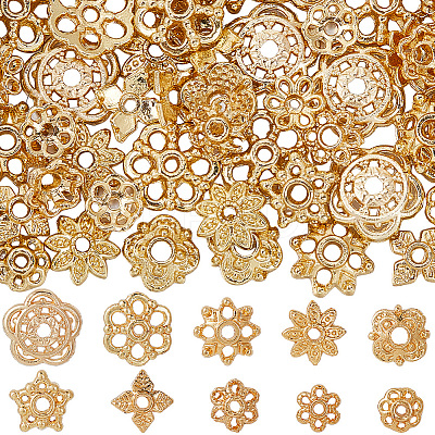 100Pcs 10 Styles Rack Plating Alloy Flower Bead Caps KK-SC0005-80-1