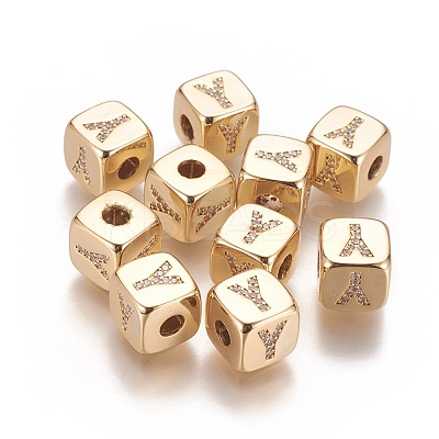 Brass Micro Pave Cubic Zirconia Beads KK-K238-16G-Y-1