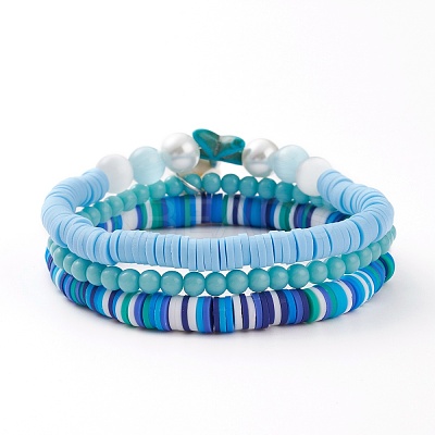 3Pcs 3 Styles Polymer Clay Heishi Beads Stretch Stackable Bracelets Sets BJEW-JB05915-1