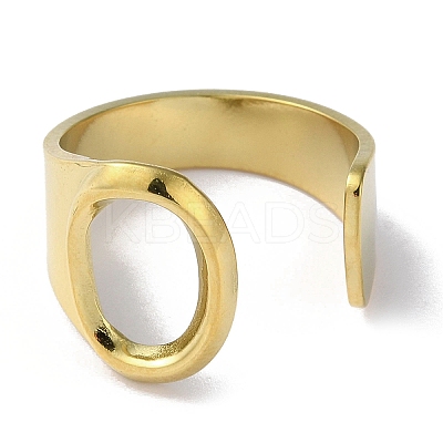 Real 18K Gold Plated 304 Stainless Steel Initial Letter Open Cuff Ring RJEW-H215-09G-02-1