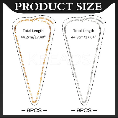 18Pcs 2 Colors 667 Stainless Steel Paperclip Chain Necklaces NJEW-ME0001-08-1