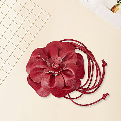 PU Leather Flower Knot Tie Waist Belts AJEW-GF0014-11B-1