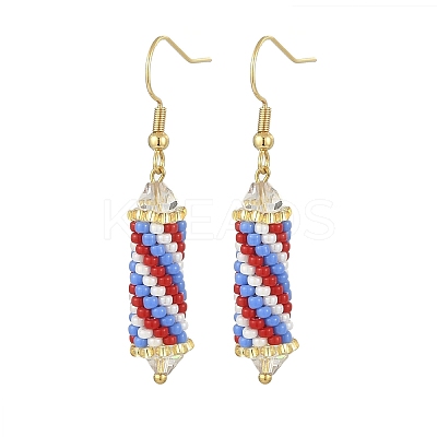 Glass Seed Braided Column Dangle Earrings EJEW-MZ00060-01-1