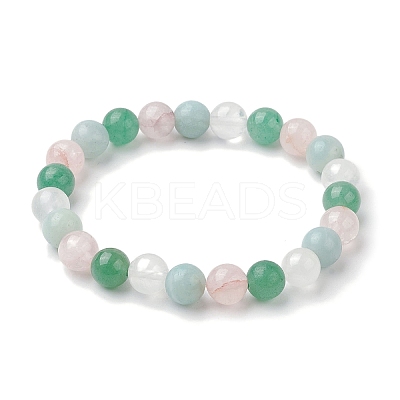 8mm Round Natural Rose Quartz & Amazonite & Green Aventurine & Quartz Crystal Beaded Stretch Bracelets for Women BJEW-JB10625-02-1