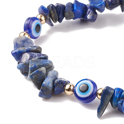 Natural Lapis Lazuli Chips & Resin Evil Eye Braided Bead Bracelet BJEW-JB08495-03-1